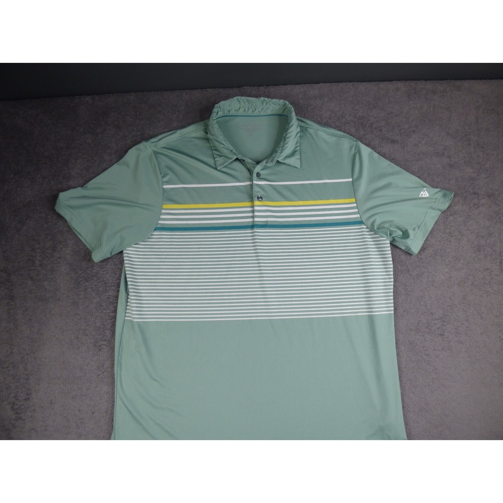 Maelreg Mens Performance Polo Shirt XL Sage Green Striped Golf Short Sleeve Top